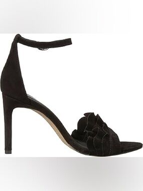 Joie Abigail Ruffled Black Suede Ankle-Strap Heels